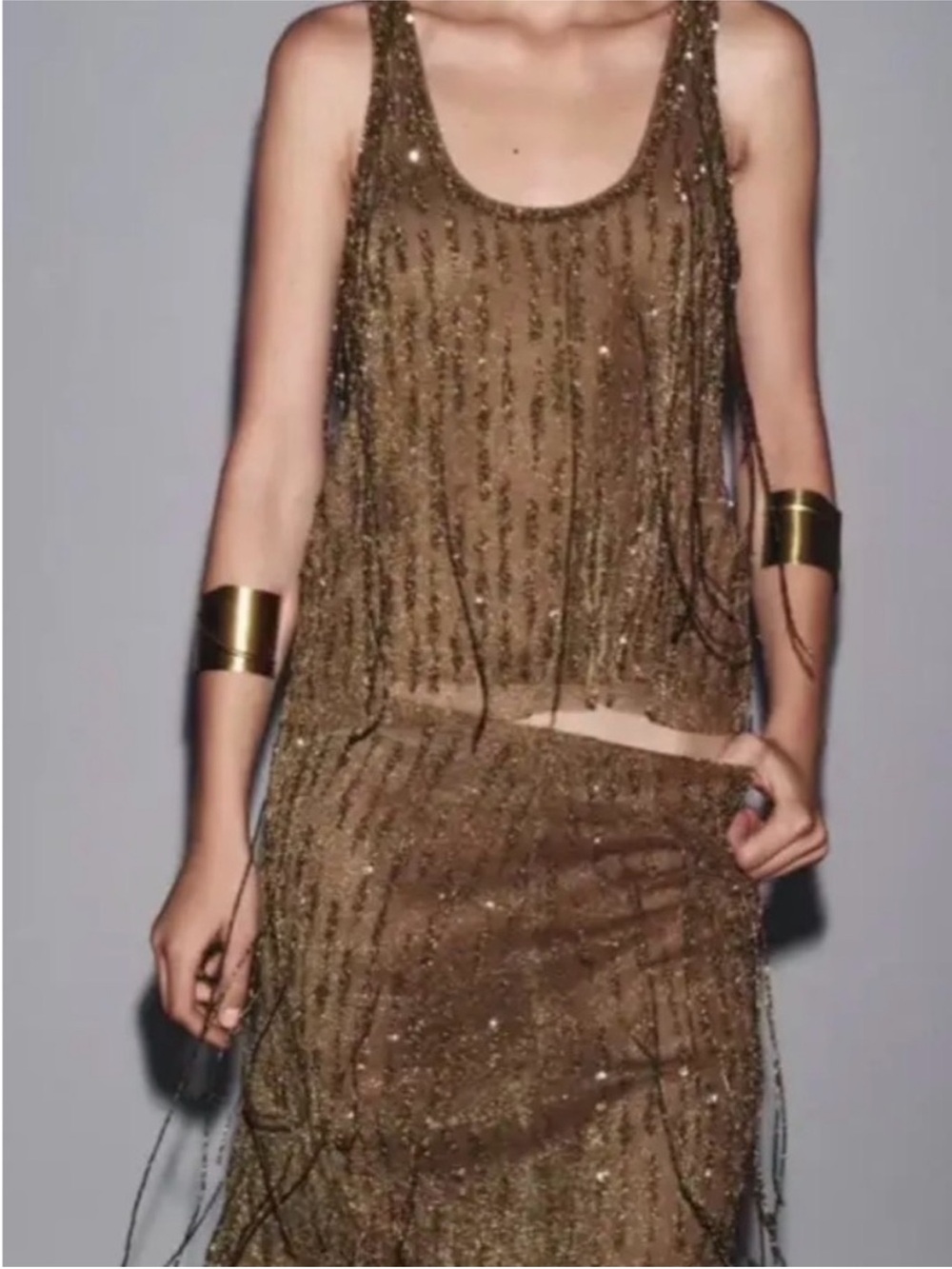 NWT Zara Sequined Fringe  Skirt in Olive Brown Size M Bloggers Favorite